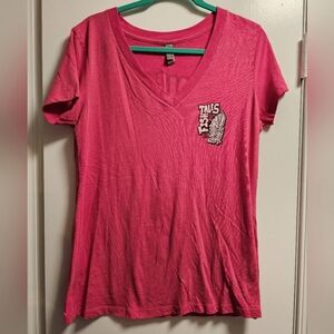 Ladies Vintage Fish Tales Ocean City MD V-Neck Pink T-Shirt XXL (runs small)